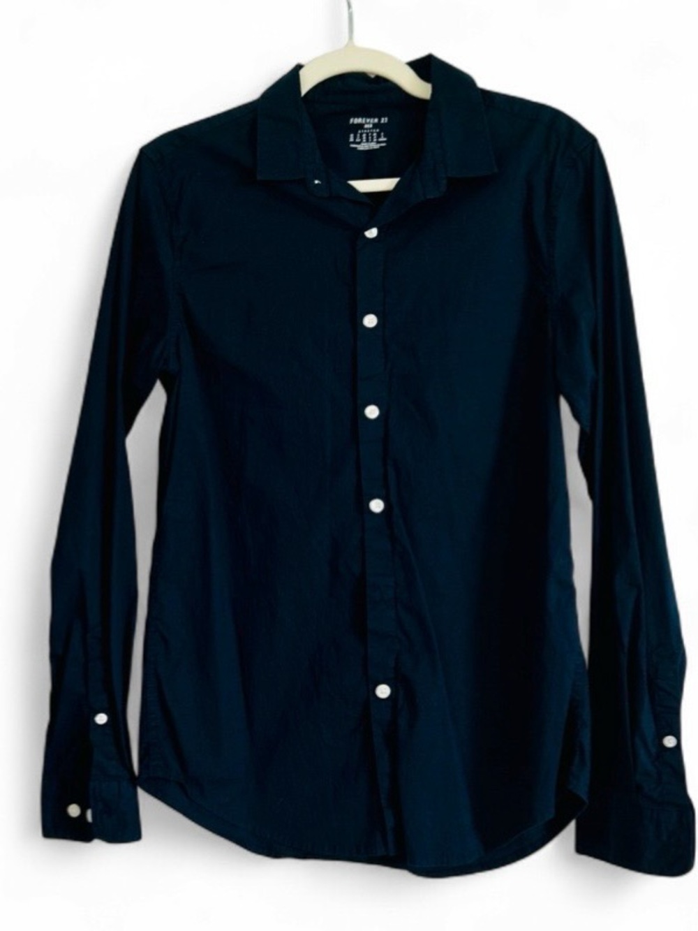 Forever 21 Men's Long Sleeve Button Up Shirt Navy Blue Cotton Blend Size Small